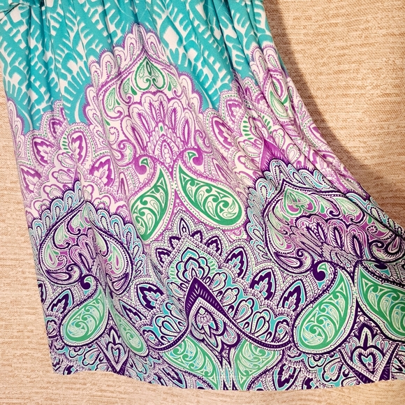 New Directions Asymmetrical Dress - Blue, Green, Purple Size 14 - Picture 6 of 6